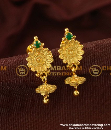 ERG579 - Green Stone Sunflower Earrings Design Guarantee Jewellery Buy Online