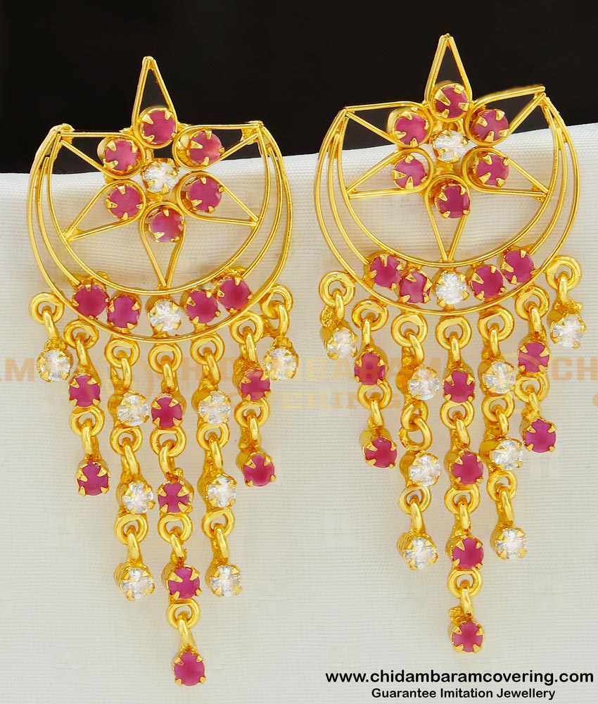 ERG583 - Grand Look Bridal Wear American Diamond Designer Long Gold Plated Earring Online