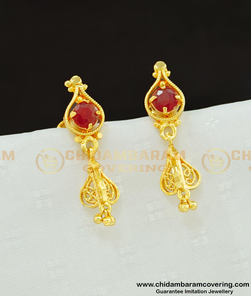 ERG596 - Latest New Pattern Ruby Stone Earring One Gram Imitation Jewelry  