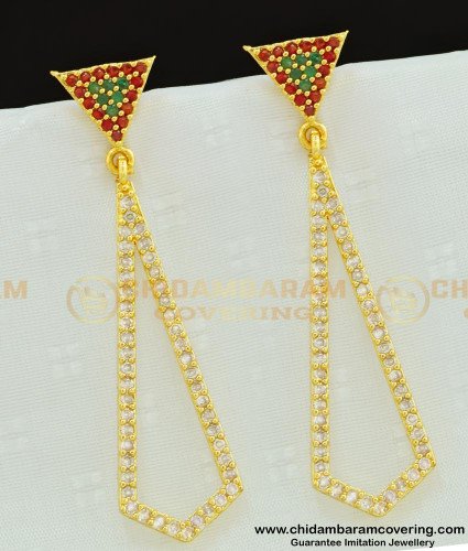ERG604 - Unique American Diamond Long Designer Gold Plated Earrings for Modern Girls