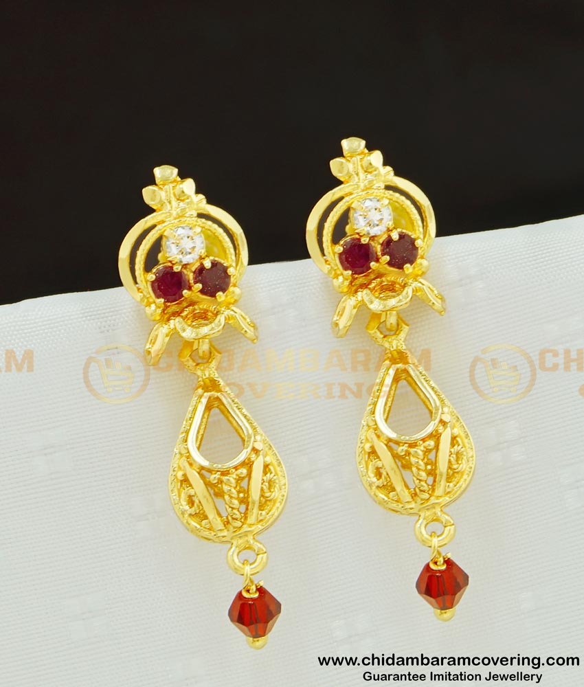 ERG610 - Gold Earring Design Gold Plated Ad Stone and Red Crystal Earring Online