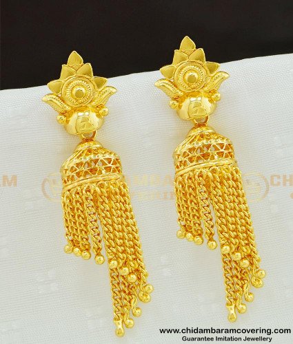 ERG615 - First Quality Gold Design Hanging Chain Jhumka Earing One Gram Gold Jewellery 