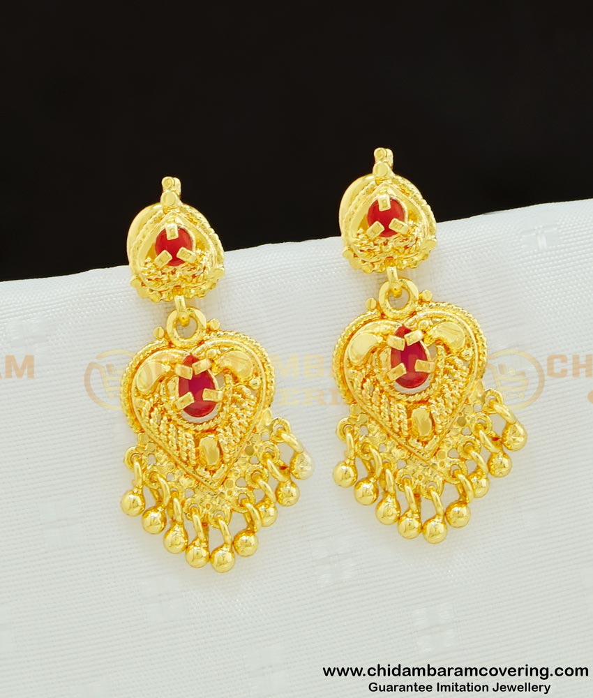 ERG618 - Modern Danglers Earring Pure Gold Plated Ruby Stone Earring For Women