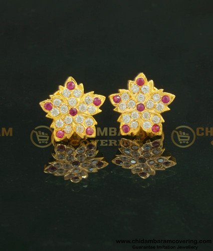 ERG624 - Impon Pink and White Stone Earring Gold Plated Jewelry for Women