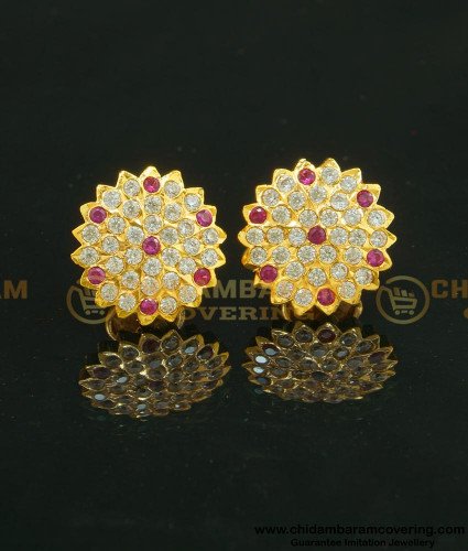 ERG627 - Panchaloha Traditional Flower Design Full Stone Round Studs for Women