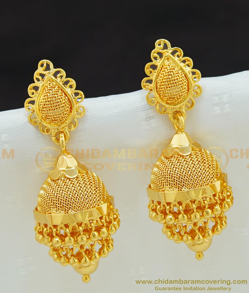 ERG659 - Stunning Gold Double Layer Hanging Golden Beads Jhumka Earing One Gram Gold Jewellery