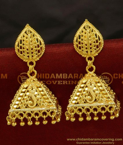 ERG694 - New Design Large Gold Plated Jhumka Earrings Pyramid Shape Indian Bridal Jewellery