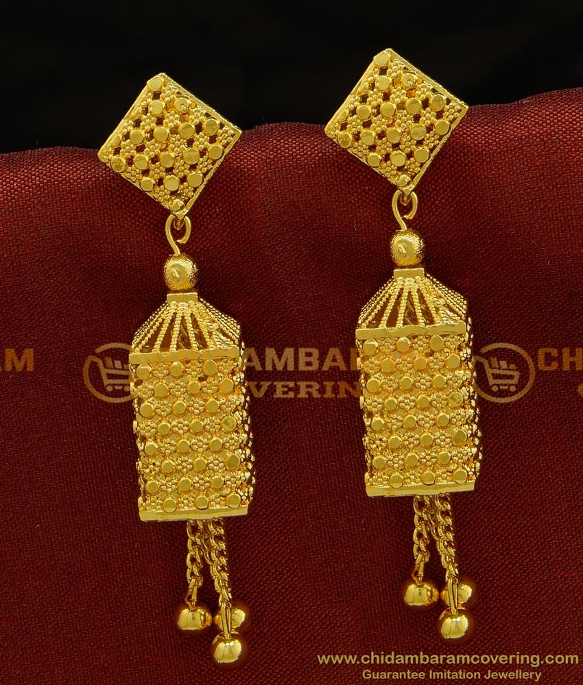 ERG709 - New Model Bridal Wear Gold Design Gold Danglers Jhumkas Type Earring Buy Online