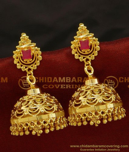 ERG711 - Attractive Gold Plated Bridal Ruby Stone Wedding Jhumkas Earring Online Shopping