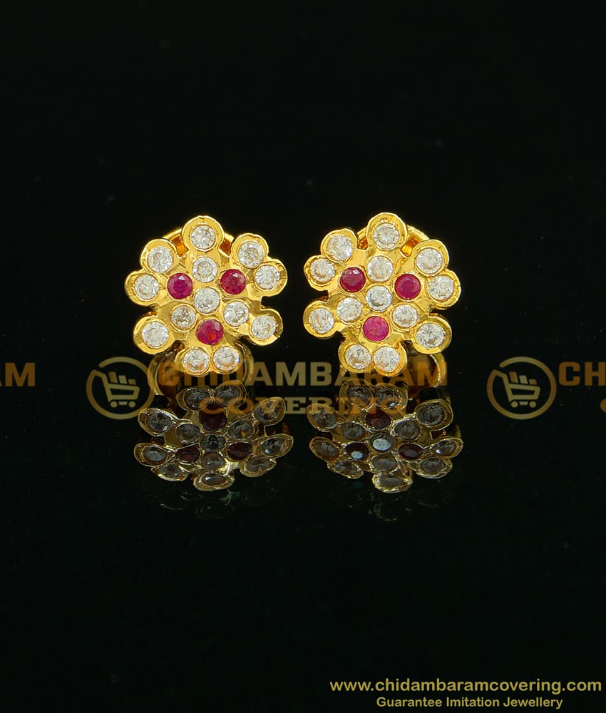 ERG740 - Geti Metal Ear Studs Gold Kammal Design Ad Stone Earring at Best Price