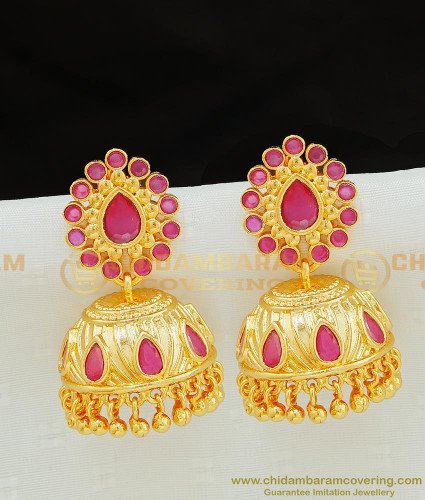 ERG767 - New Model Ruby Stone Jhumkas Gold Plated Designer Stone Jhumki Buy Online