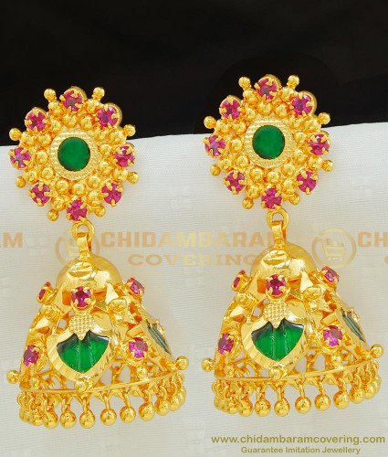 ERG770 - Green Palakka Jhumka 1 Gram Gold Traditional Kerala Big Palakka Jimiki Kammal Buy Online