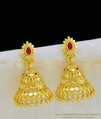 ERG794 - Precious Light Weight Forming Gold Stone Jhumkas Earring Imitation Jewelry