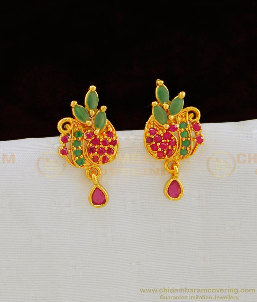 ERG804 - One Gram Gold Ruby Emerald Designer Stud Stone Earring Buy Online