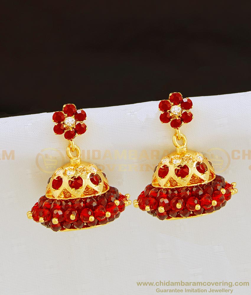 Erg841 - Unique High Quality Ruby Stone with Red Crystal Jhumkas Gold Plated Jewelry Online 