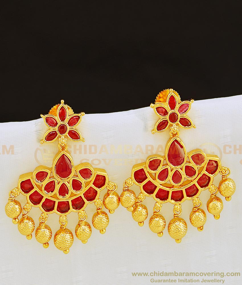 ERG842 - First Quality Elegant Real Kemp Stone Gold Plated Earring Indian Fashion Jewelry 