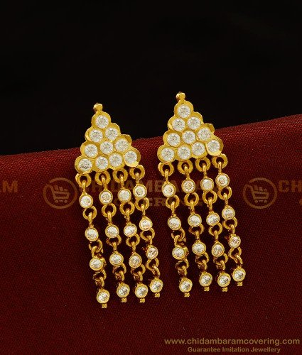 ERG909 - Five Metal Impon Party Wear Full White Stone Gold Plated Impon Earring Designs