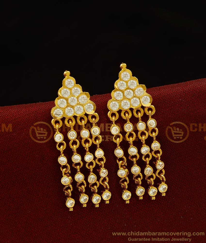 ERG909 - Five Metal Impon Party Wear Full White Stone Gold Plated Impon Earring Designs