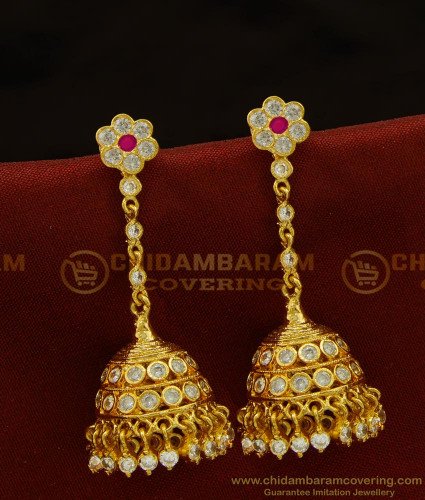 ERG913 - New Model Five Metal Jhumkas Gold Design Stone Impon Jimiki Earrings Best Price Buy Online