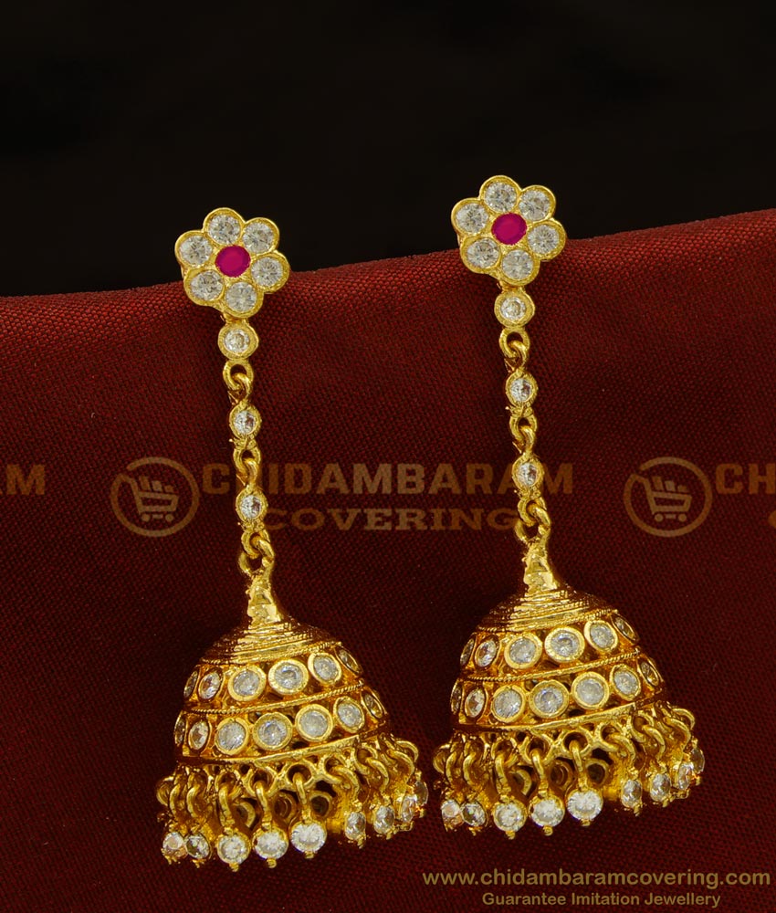 ERG913 - New Model Five Metal Jhumkas Gold Design Stone Impon Jimiki Earrings Best Price Buy Online