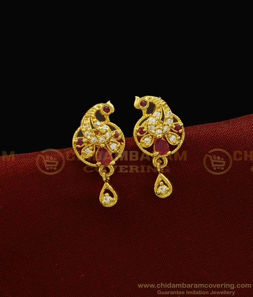 ERG915 - One Gram Gold Ad Stone Peacock Design Stud Stone Earring Buy Online