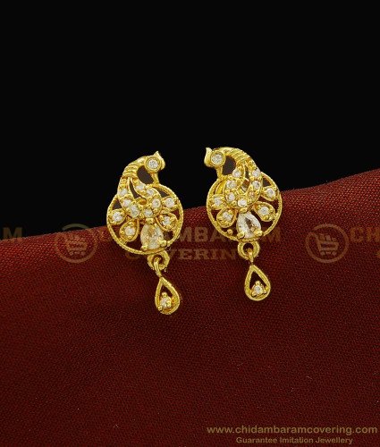 ERG916 - Elegant White Stone Earring Ad Peacock Design Stud Earring Buy Online