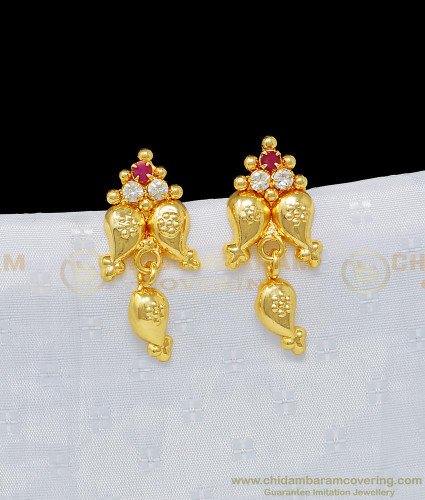 ERG938 - New Mango Design One Gram Gold Chidambaram Covering Stone Stud Earring Online