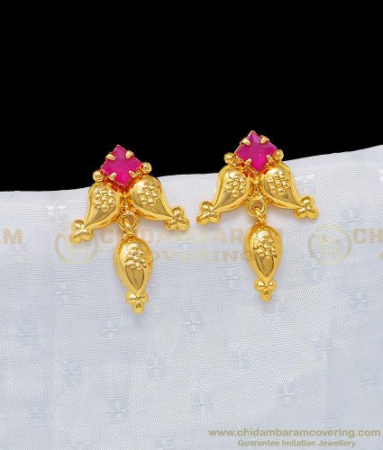 ERG941 - Elegant 1 Gram Gold Mango Design Pink Stone Studs Earring for Women