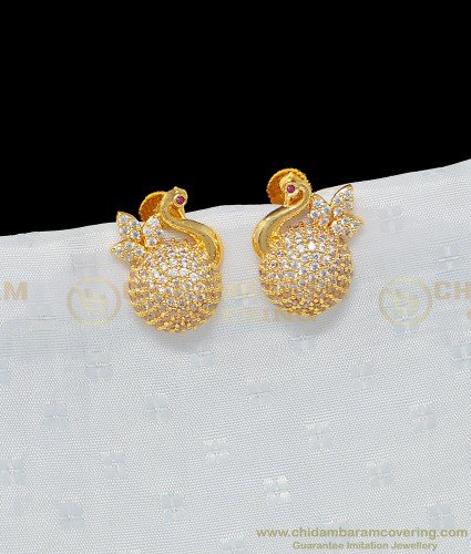 ERG948 - Beautiful Party Wear White Stone Peacock Earring Design One Gram Gold Earring Online