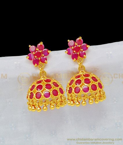 ERG955 - Beautiful Full Ruby Stone Jhumkas Earring New Jhumkas Design Gold Plated Buy Online 