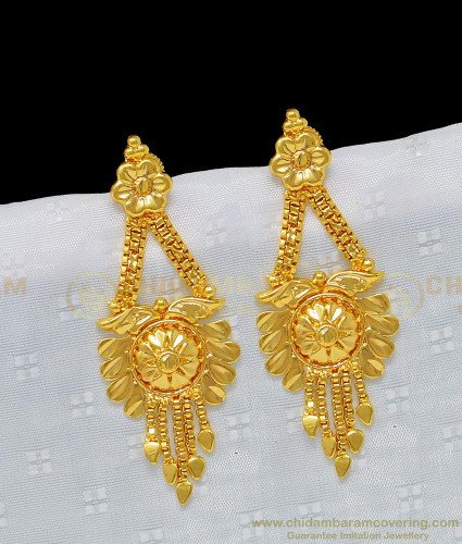 ERG966 - Latest Dangler Earrings Gold Flower Design One Gram Gold Plated Earrings