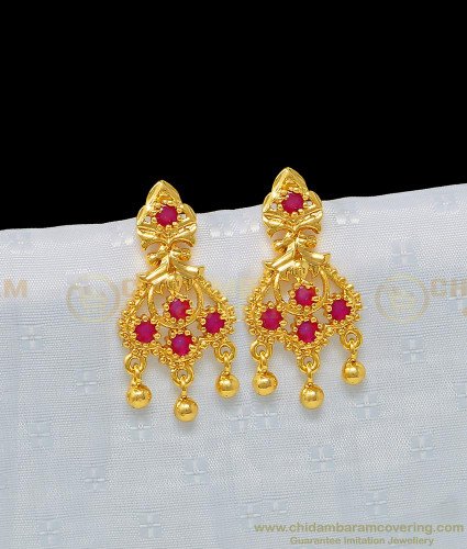 ERG983 - Attractive Gold Look Gold Plated Ruby Stone Earrings for Female