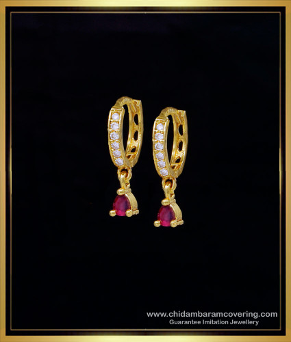 ERG1569 - Latest White Ruby Stone Round Hoop Earrings Designs 