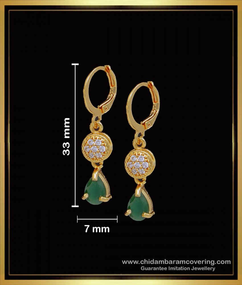 Attractive Emerald with White Stone Gold Bali Earrings Designs 