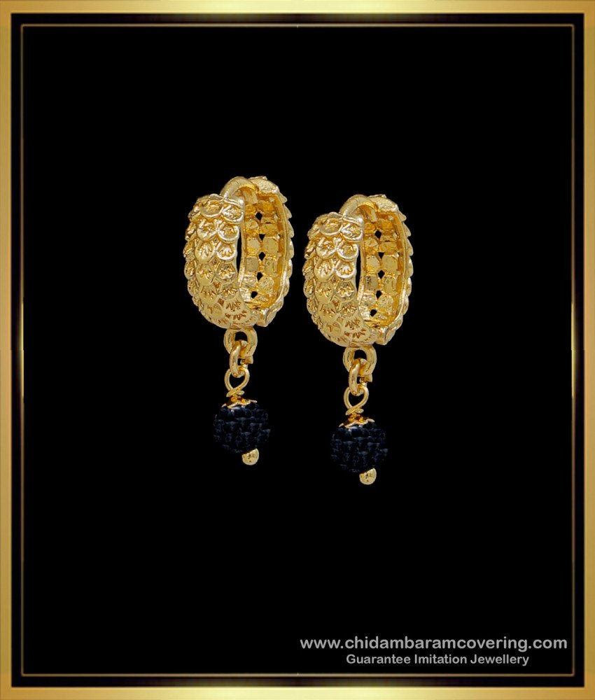 Gold Plated Daily Wear Black Crystal Bali Earrings for Girls 