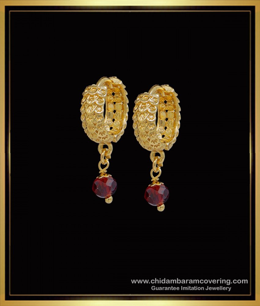 1 Gram Gold Red Crystal Hoop Earrings Gold Design