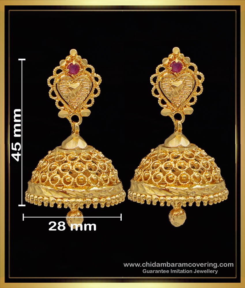 jhumka earrings gold design, bridal jhumkas online shopping, gold plated jhumka earrings, 1 gram gold jhumka earrings online, 1 gram gold earrings online, jimikki designs