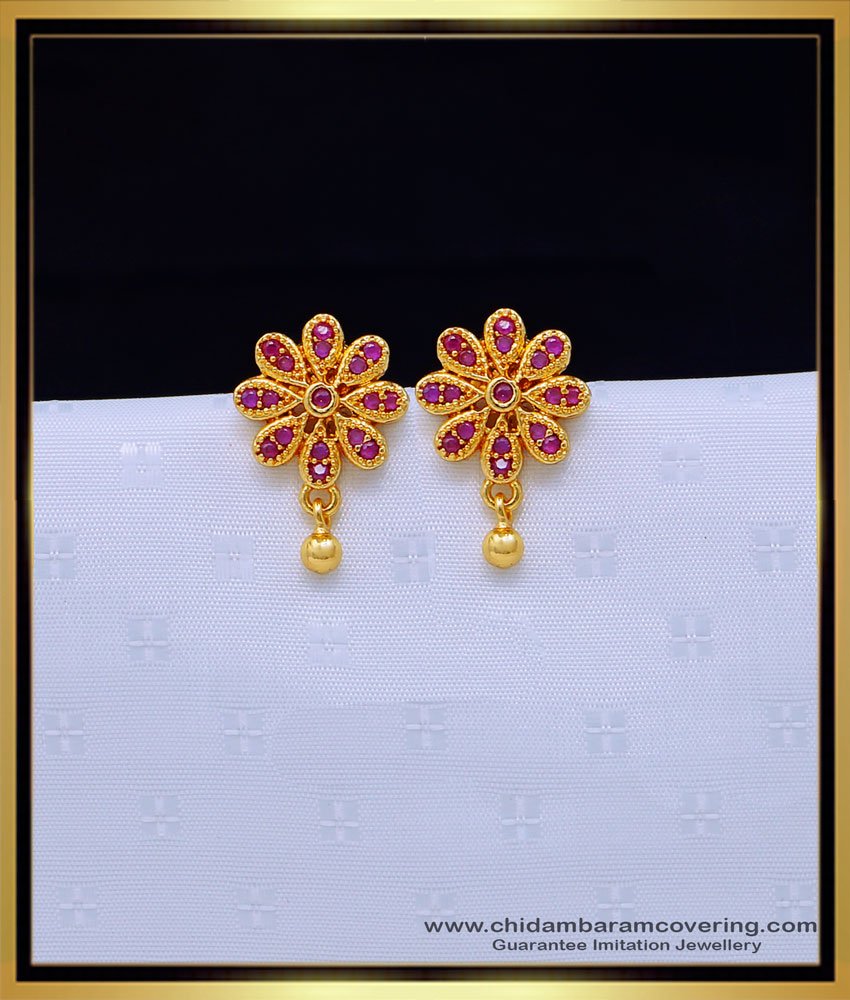 Unique Ruby Stud Earrings One Gram Gold Jewellery Online