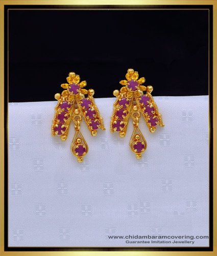 ERG1641 - Gold Plated Daily Use Ruby Stud Earrings for Women 