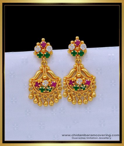 ERG1655 - First Quality Multi Stone 1 Gram Gold Earrings Online 