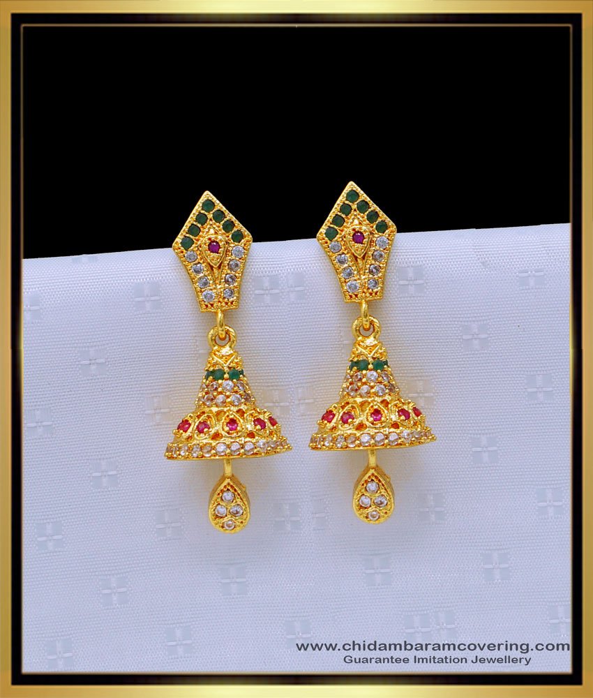 One Gram Gold Ad Stone Jhumkas Design for Women