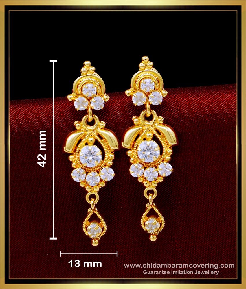 Best Quality White Stone Long Hanging Earrings Design