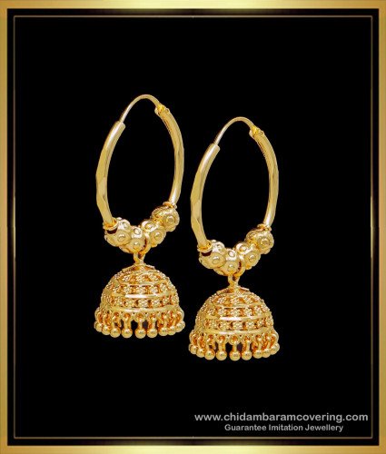 ERG1686 - 1 Gram Gold Plated Hoop Earrings Jhumka Design Online