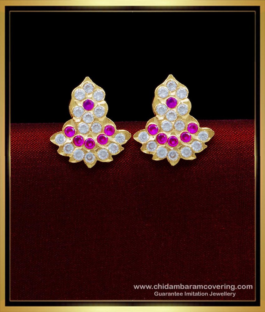 Impon White and Ruby Stone Stud Earrings for Women