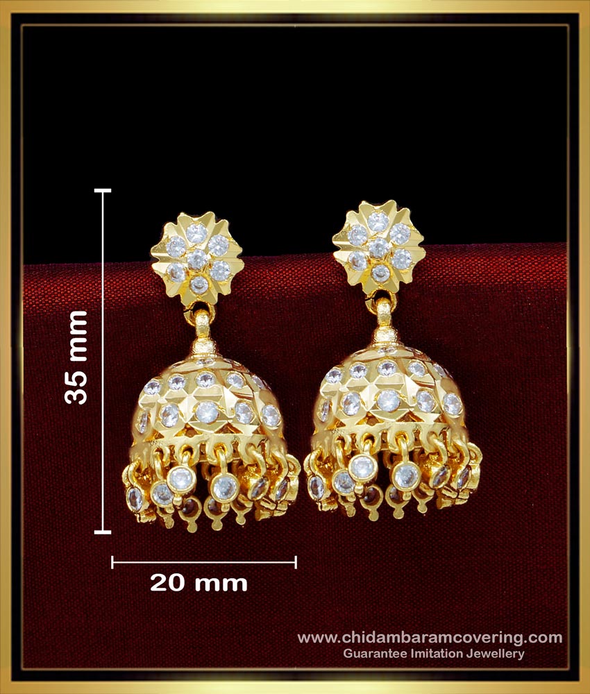 First Quality White Stone Impon Jhumkas Earrings for Wedding