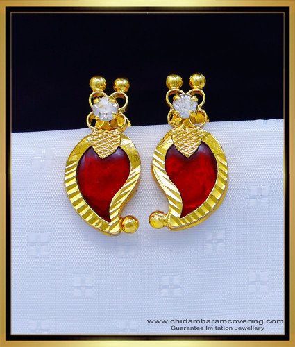 Erg1741 - Gold Plated Big Size Red Palakka Manga Earrings Buy Online