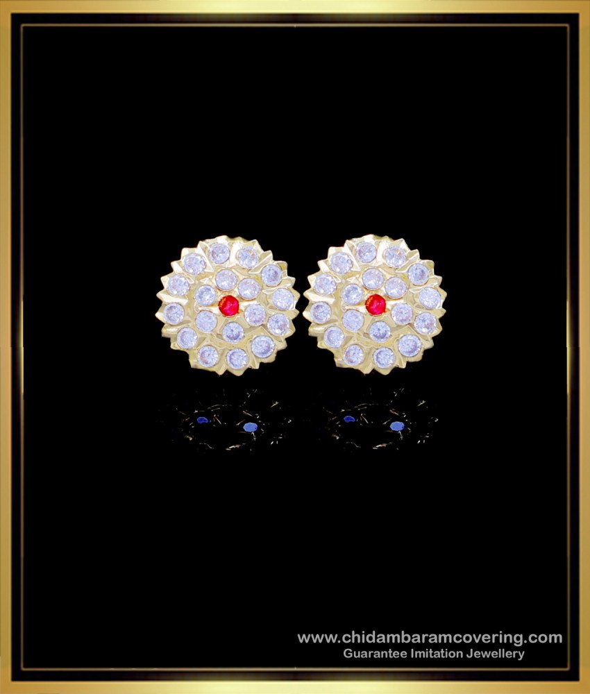  Impon jewellery online india, impon jewellery online, stone stud earrings, ear studs with stones, white stone stud earrings, Gold plated impon jewellery online, impon kammal price, 