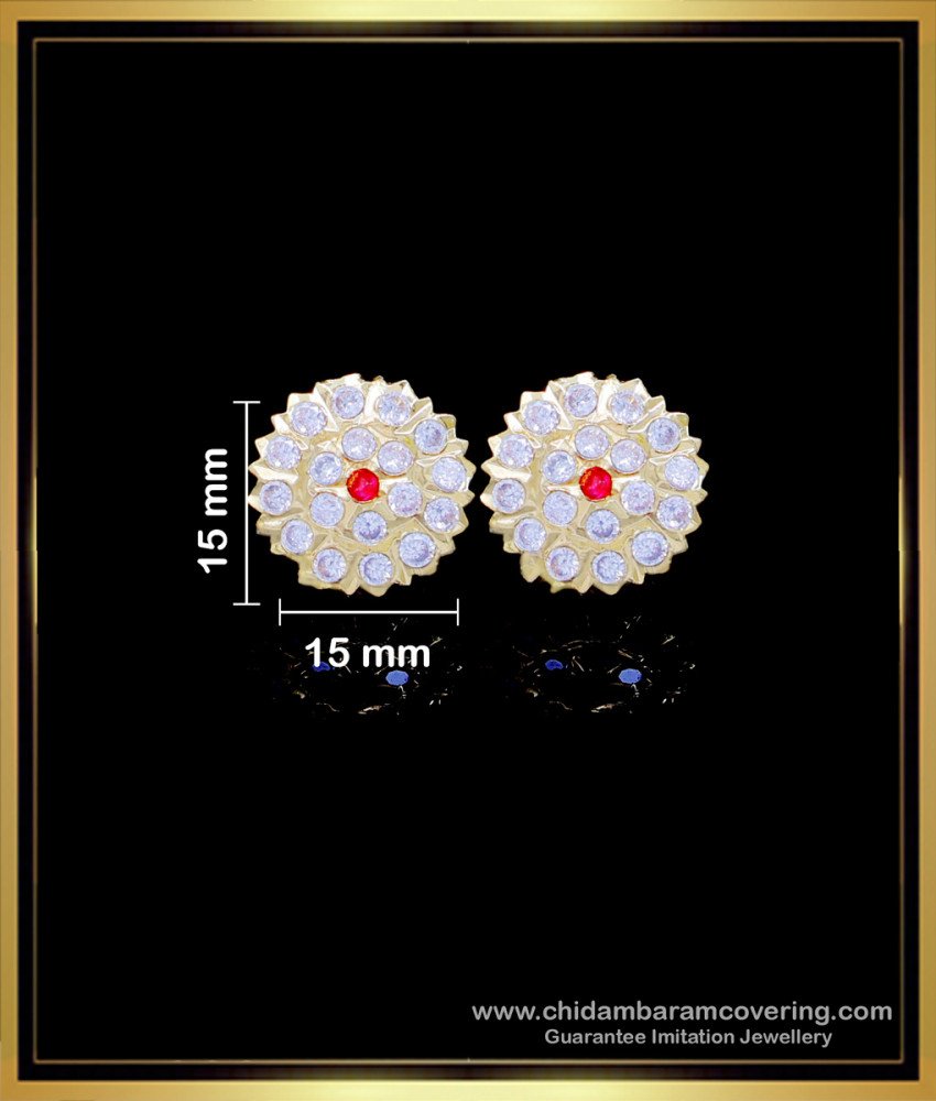  Impon jewellery online india, impon jewellery online, stone stud earrings, ear studs with stones, white stone stud earrings, Gold plated impon jewellery online, impon kammal price, 