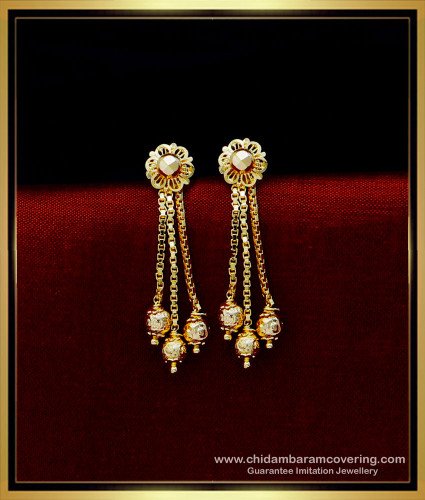 ERG1781 - One Gram Gold 3 Line Daily Wear Gold Earrings Designs 