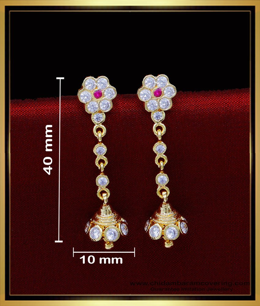 impon jhumkas, Impon jhumkas gold plated, Impon jhumkas gold, stone earrings design, stone jhumka earrings, white stone jhumka earrings